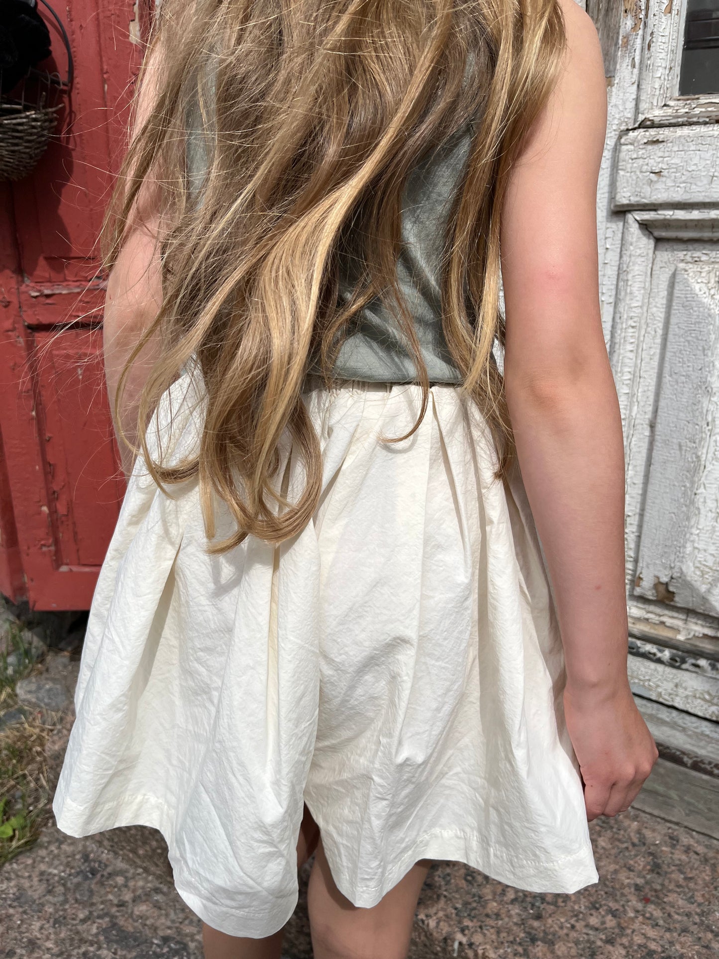 Veckade shorts i bomull och poplin