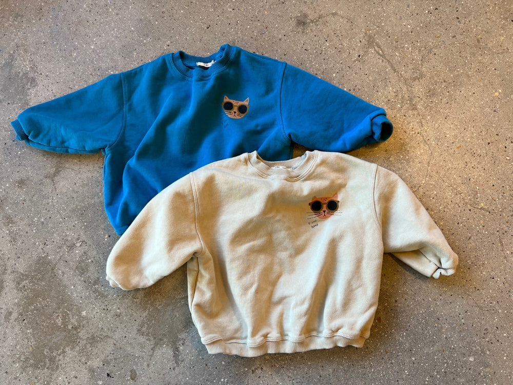 Cat Sweatshirt - Blue Sweatshirts FineStudio