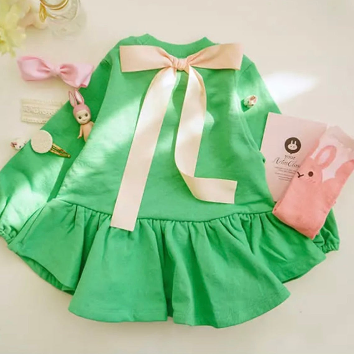 Big Ribbon Blouse - Green Blouse Arim Closet XS (6~12m) Green 