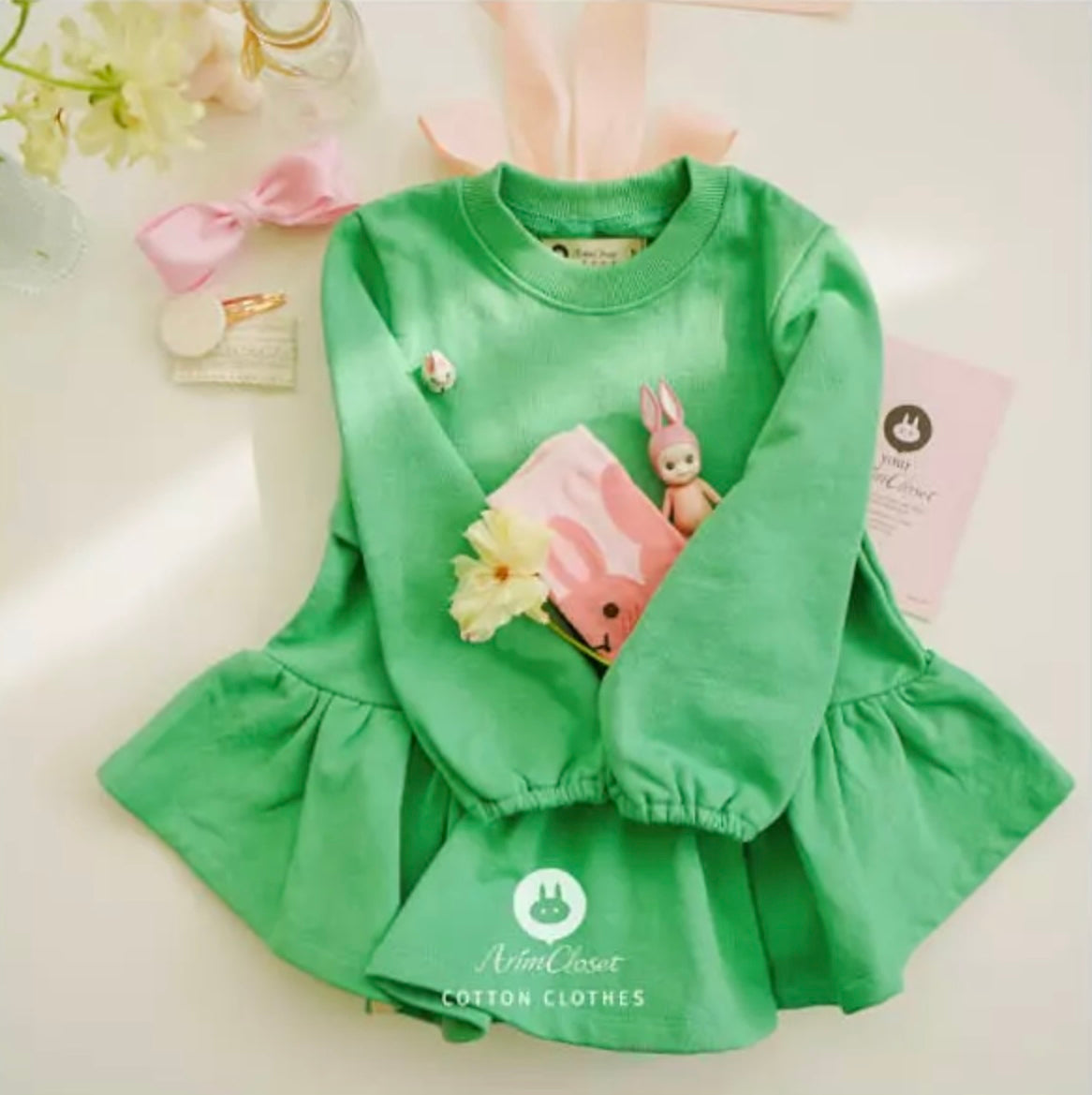 Big Ribbon Blouse - Green Blouse Arim Closet   