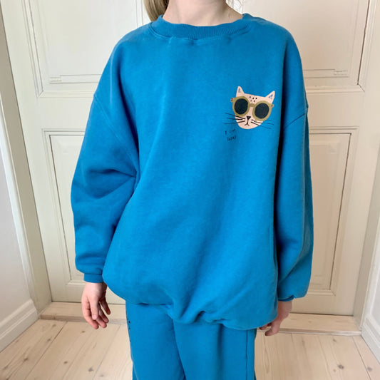 Cat Sweatshirt - Blue Sweatshirts FineStudio S (2-3y) Blue 